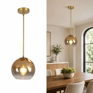 KCO Lighting Gradient Gold Pendelleuchte mit Kugel, Moderne Pendellampe für Wohnzimmer, Höhenverstellbare Pendellampe für Schlafzimmer