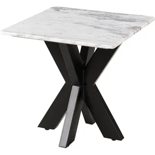 MASSIVMOEBEL24.DE Couchtisch quadratisch 55x55x55 Marmor weiß / Kreuzgestell Eisen schwarz BARCELONA #315 - Weiß