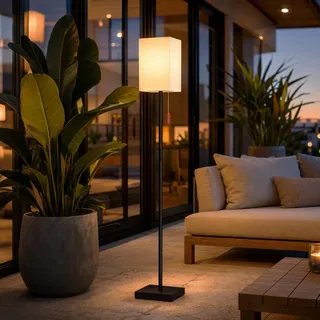 MALUX Solar Stehlampe Outdoor – Kabellose Akku Stehleuchte mit Solar | USB-C-Ladung, Lichtsensor, Fernbedienung, Warmweiß und RGB, IP44 für Terrasse, Garten und Balkon, Schwarz