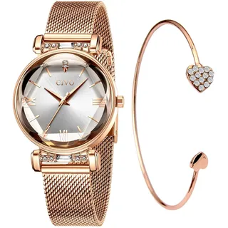 CIVO Damenuhr Rosegold Armreif Wasserdicht Mode Kleid Elegant Beiläufig Designer Quarzuhr