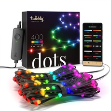 Twinkly Dots 20m, Mehrfarbiger, Flexibler LED-Streifen, für Drinnen & Draußen, Kompatibel mit Home Kit, Alexa LED und Google Home, IP44, Über 16 Mio. Farben, App-Steuerung, Schwarzes Kabel, 400 LEDs
