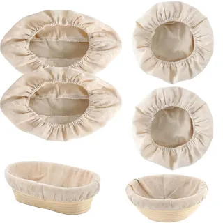 4 Stück Bäckerleinen, Leinentuch Brot Backen, Brotkorb Stoff, Gärkörbchen Oval, Teigtuch, Set mit 2 runden und 2 ovalen Brotfermentationskörben, Professionelle Ausrüstung für Brotbacken, Atmungsaktive
