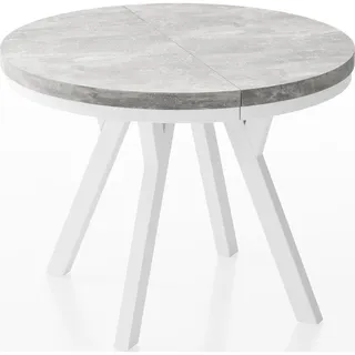 WFL Group Esstisch Lume Weiß runder ausziehbarer, Grauer Beton 90-170/90/76 cm , Holzwerkstoff , Rund,Rund , 90x76x90 cm , Esszimmer, Esstische