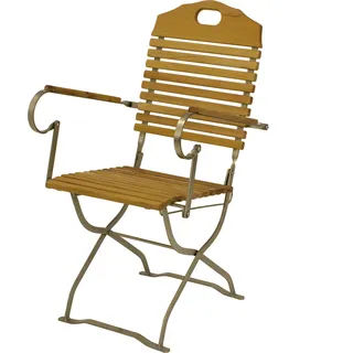 DEGAMO Gartensessel Gartenstuhl Klappsessel im Kurgartendesign BAD TÖLZ, Flachstathl verzinkt + Holz Robinie, klappbar, mit Armlehnen - Silber