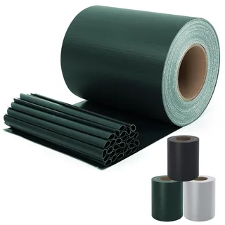 Sekey PVC Sichtschutzstreifen für Doppelstabmatten 35m x 19cm - 26 Befestigungsclips, Doppelstabmattenzaun Sichtschutz, Anti-UV Wetterfest Stabmattenzaun Windschutz für Garten, Grün