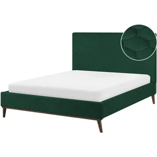 Beliani Polsterbett 140/200cm Dunkelgrün Bayonne - Textil , 140x200 cm , Schlafzimmer, Betten, Polsterbetten