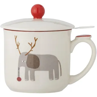 Bloomingville Valentin Becher, Tasse m/Deckel und Teesieb, Rot, Steingut, T10xH11 cm, 300 ml