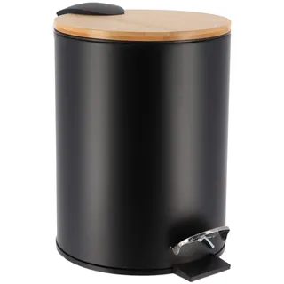 Mülleimer Abfalleimer 2,5L schwarz 17x20,5x23 cm Metall Bambus Abfallbehälter