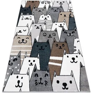 RugsX Teppich fun Gatti für Kinder, Katzen Tiere farbig multi grey 80x150 cm , Böden, Teppiche, Teppich Kinderzimmer