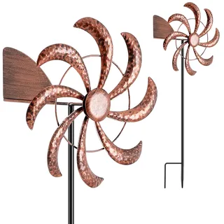 Fiada Windrad für Den Garten mit Windfahne Weihnachten Gartendeko Metall Gartenstecker Windmühle für Draußen Stehend Windspinner Windsack Balkon Windräder Weihnachtsdekorationen(Bronze)