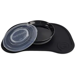 Twistshake Click-Mat + Platte | Anti-Rutsch-Geschirrset für Babys | Babyteller + Baby-Tischset (38x25) | BPA-freier Baby-Entwöhnungsteller | Essenstrainingsplatte für Kinder ab 6 Monaten | Schwarz