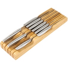 KitchenEdge Messerblock aus Bambus – hält 5 lange + 6 kurze Messer (nicht im Lieferumfang enthalten), passend für die meisten Messer-Größen, Gummifüße, nachhaltiger Bambus, Schubladen-Design