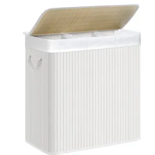 Songmics Wäschekorb 3 Fächer, 150 L Wäschesammler mit Deckel, 150L weiß