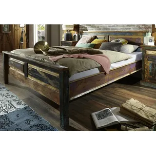 SIT Massivholzbett »Riverboat« aus recyceltem Altholz, Shabby Chic, Vintage, bunt