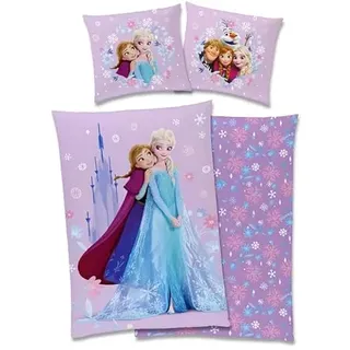 Disney Frozen - Die Eiskönigin kuschelige Bettwäsche, 80x80 + 135x200cm mit Reißverschluss