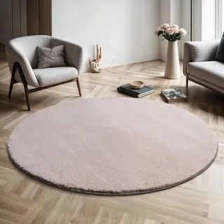Mia's Teppiche Comfort Moderner Flauschiger Kurzflor Teppich, Anti-Rutsch Unterseite, Waschbar bis 30 Grad, Super Soft, Felloptik, Blush, 200 cm Rund