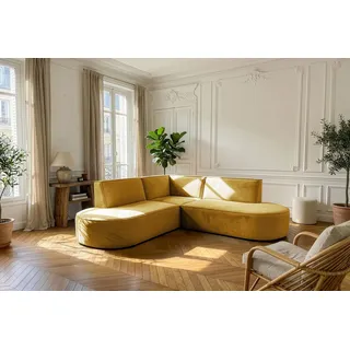 WFL GROUP Ecksofa Nora L-Form Samt 3-Sitzer Senfgelb