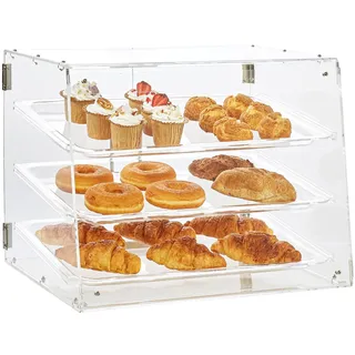 Vevor 3-stöckige Gebäck-Vitrine, Kommerzielle Bäckerei-Vitrine 526 x 360 x 415 mm, Bäckerei-Vitrine, Acryl-Vitrine mit Zugang zur Hintertür & Abnehmbaren Regalen, für Donut-Bagels, Kuchen, Kekse usw.