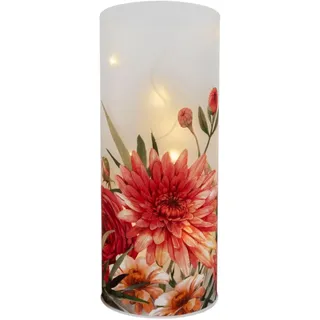 formano LED Deko Licht Sommerblumen Zylinder Glas 20 cm Blumen Motiv Timer 6h/18h batteriebetrieben (3× AA), stimmungsvolles Ambientelicht für Tisch, Fensterbank & Regal