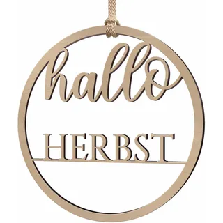 Holz Kranz Schriftzug Herbst - Holzkranz Tür Haustür - toller Herbstkranz zum Aufhängen - Herbstlicher Türkranz Outdoor & Indoor - Herbsttürkränze Deko Holzring Willkommen Schild (Festes Design)