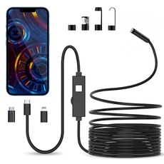 Endoskopkamera mit Licht, 1080P HD Endoskop-Kamera Handy mit Licht Wasserdichtes Ip67 Kein WLAN Erforderlich Inspektionskamera Kanal-kamera Handy mit 8 LED Licht für Android & iOS, Tablet (16.4 ft/5m)