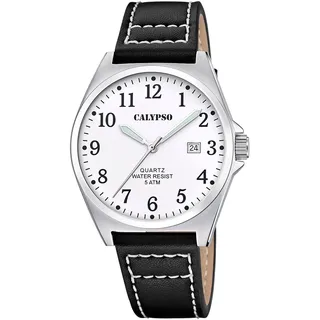 CALYPSO WATCHES Quarzuhr »Basic«, Armbanduhr, Herrenuhr, Lederarmband, analog, Tag, schwarz