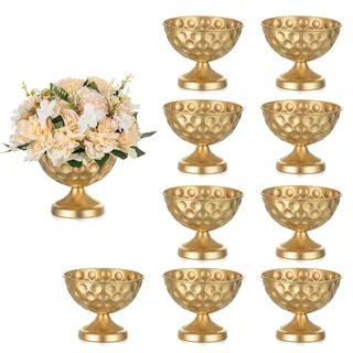 Sziqiqi Vase Gold Kleine für Hochzeit: 15.5 cm Hoch Metall Urne Vasen Set of 10 - Blumentopf Goldene für Tischdeko - Vintage Blumenvase für Party Taufe Valentinstag