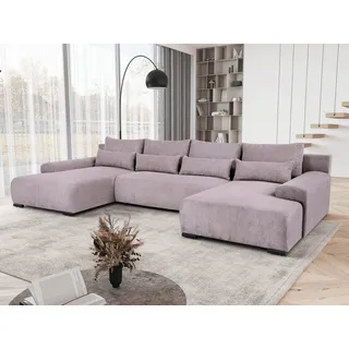beautysofa Ecksofa Benny U-Form mit Schlaffunktion & Bettkasten & Ottomane – POSO 27 Rosa – Modernes Polstersofa - Rosa