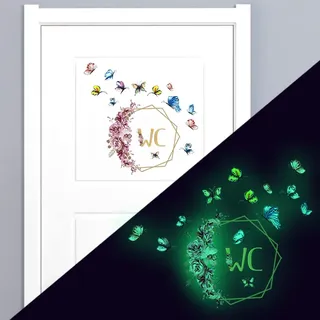 WandSticker4U®- Türaufkleber WC leuchtend I Tür Tattoo Toilette Klo Aufkleber WC Tür Leucht-sticker Wandtattoo leuchtet im Dunkeln selbstklebend Blumenranke Schmetterlinge