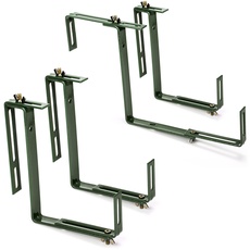 com-four® 4X Blumenkastenhalter für Balkon-Brüstungen und Geländer - Flexible Befestigung aus Metall für Pflanzkästen - 2-Fach verstellbar - kein Bohren notwendig (4 Stück - grün)