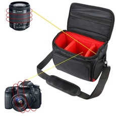 Khanka Hard Tasche case für Nikon D5600/Canon EOS 2000D Spiegelreflexkamera. (XL, Schwarz/Rot)