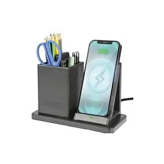 magnetoplan Schreibtisch-Organizer mit Qi-Ladefunktion schwarz Lederimitat 21,0 x 10,5 x 14,3 cm