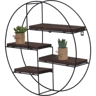 Wandregal HWC-K76, Hängeregal Schweberegal Regal, 4 Regalböden Metall Massiv-Holz Industrial 45x45x11cm dunkelbraun - Braun