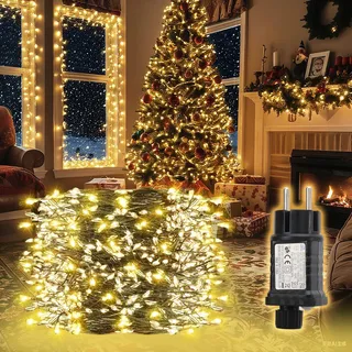 SALCAR LED Cluster Lichterkette Draht Weihnachtsbaum, 10m 400er LED Christbaumbeleuchtung mit 8 Modi, Timer und Memory, Wasserdicht Büschellichterkette für Außen Innen Garten Hochzeit, Warmweiß