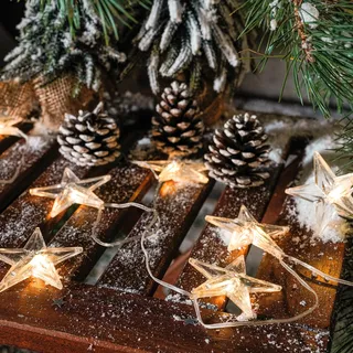 esotec Solar Deko-Lichterkette mit 30 LED-Sternchen Weihnachtsbaum 102578 - Transparent