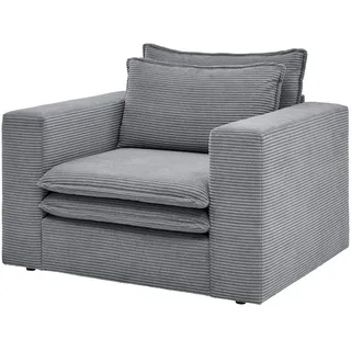 Furn.Design Sessel grau Cord, Loungesessel 110 cm , Grau , Holz, Textil , Nachbildung , 110x83x91 cm , Wohnzimmer, Sessel, Polstersessel