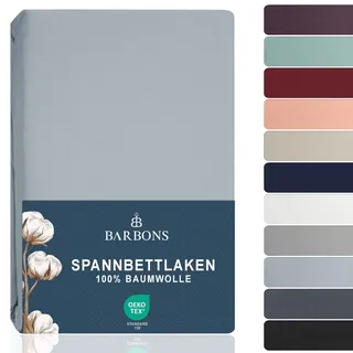 BARBONS Spannbettlaken 160x200cm - 100% Baumwolle Spannbetttuch Oeko-TEX Zertifiziert Bettlaken Jersey Bettwaren und Bettbezug für Boxspringbett und Dicke Matratzen bis 27 cm - Hellblau 160 x 200