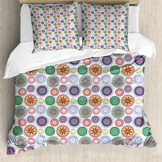 ABAKUHAUS Mandala Bettbezug, Vintage verzieren Kreise, Milbensicher Allergiker geeignet mit Kissenbezügen, 200 cm x 200 cm - 80 x 80 cm, Mehrfarbig