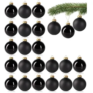 com-four® 24x Christbaumkugeln, Schwarze Weihnachtskugeln aus echtem Glas | Baumschmuck für die Weihnachtstanne - Ø 6 cm