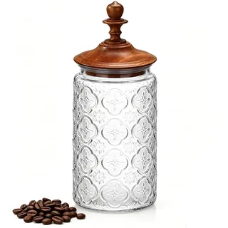 HSYTEK 1 Liter Vintage Candy Bar Gläser mit Deckel, Glas-Vorratsbehälter | Vorratsgläser mit luftdichtem Push-Top-Deckel, Küchen-Aufbewahrungsbehälter für Zucker, Kaffee, Tee, Gewürze, Mehl