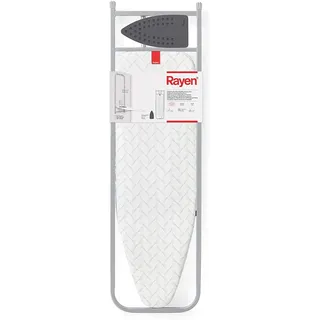 Rayen | Bügelbrett für Wand, Tür und Schrank | Bügeleisenablage aus Silikon | Mit Schaumstoff | Farbe: Grau | Brettmaße 33 x 110 cm | Zusammengeklappt mit Gestell: 5 x 133 x 38,5 cm