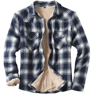 Hemd Herren Hemdjacke warme Sherpa Fleece Kariert Gefüttert Flanellhemd Kapuzenpullover Winter Männer Mantel Jacke Holzfäller Thermohemd Sweatjacke Winterjacke