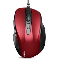 TECKNET Maus mit Kabel, Optical Business Mouse Verdrahtete Ergonomische Maus mit 6 Tasten, 2 Verstellbare DPI Level, USB-Kabel 150 cm
