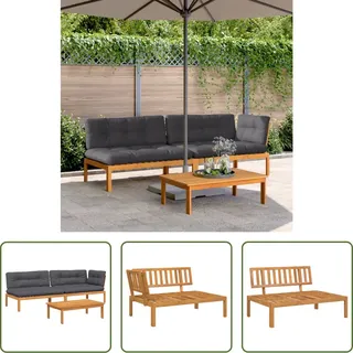 The Living Store 3-tlg. Garten-Sofagarnitur aus Paletten mit Kissen Akazienholz - Braun