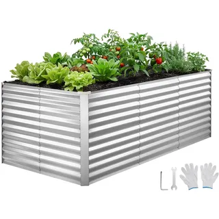 VEVOR Hochbeet Metall 2400x1200x860 mm, Rechteckiges Gartenbeet, Pflanzkasten-Set für den Außenbereich, Gemüsebeet mit Handschuhen, Blumenbeet Bodenlos, Pflanzbeet für Blumen & Gemüse, Silber