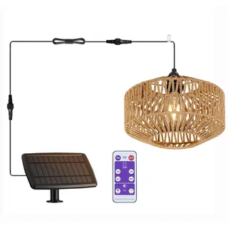 Rattan Solar Hängelampe Solarlampe für Außen Balkon Fernbedienung Hängeleuchte Hängend Korb Lampenschirm Pendelleuchte ohne Strom Wasserdichte Wandlampe Deckenlampe für Dachrinnen Garten