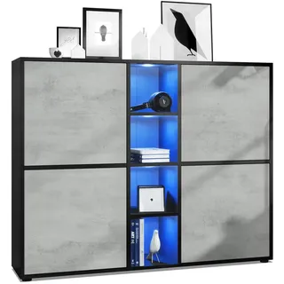 Vladon Highboard Hellgrau, Holzwerkstoff, 130.5x105.5x35.5 cm, Wohnzimmer, Kommoden, , Sideboards, Highboards