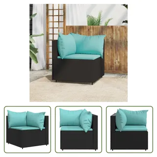 The Living Store Garten-Ecksofa mit Kissen Schwarz Poly Rattan - Schwarz