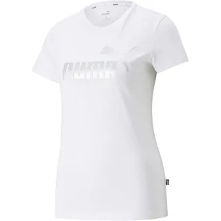 Puma Ess+ Metallic Logo T-Shirt Damen white/silver metallic XS