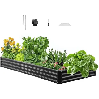 VEVOR Hochbeet Metall 2400x1200x290 mm, Pflanzbeet, Gemüsebeet, Pflanzkasten mit offenem Boden & abgerundeten Kanten, Blumenbeet, Kräuterbeet, ideal für Gemüse, Blumen, Kräuter & Sukkulenten